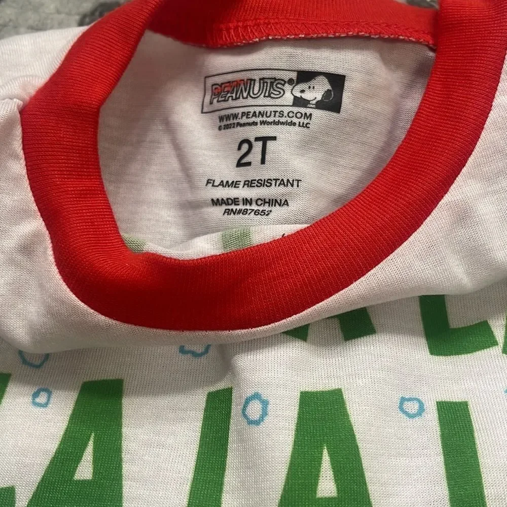 Jammie’s For Your Families Peanuts Fa La La Pajama PJ Set NEW Size 2T